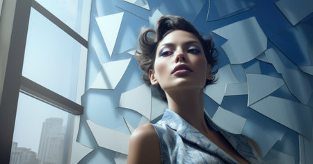 Fashion portrait of young beautiful woman with modern hairstyle and makeupの素材