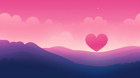 Valentine's day background with hearts and mountains. Vector illustration.の素材