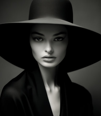 Fashion shot of a beautiful woman in a hat. Studio shot.の素材