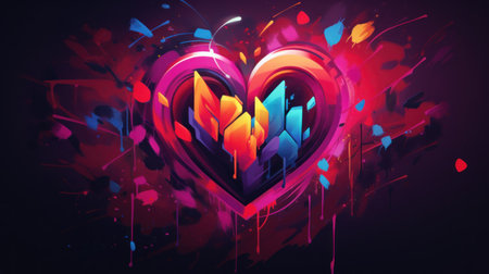 Colorful heart shape with music notes on dark background. 3D renderingの素材