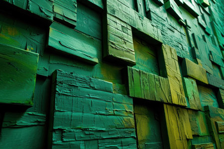 abstract background of a wall made of wooden planks in greenの素材