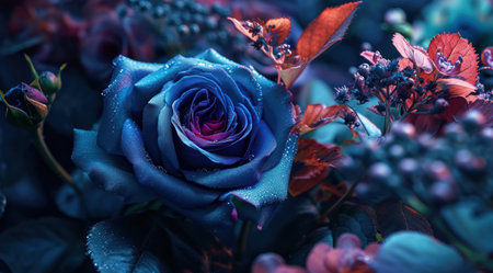 Beautiful blue rose on a dark background. Close-up.の素材