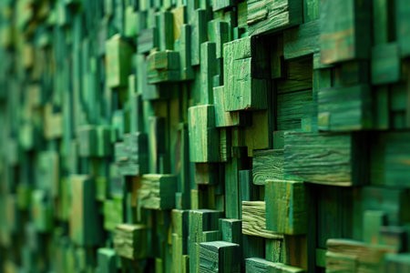 Abstract background made of green wooden cubes, 3d rendering. Computer digital drawing.の素材