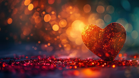 Valentine's day background with red heart on bokeh backgroundの素材