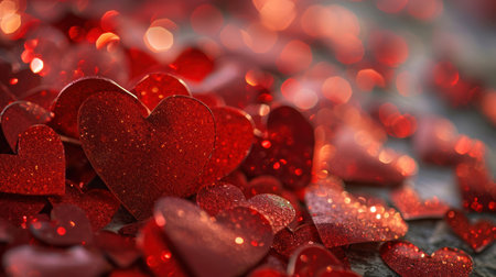 Valentines day background. Red hearts on bokeh backgroundの素材
