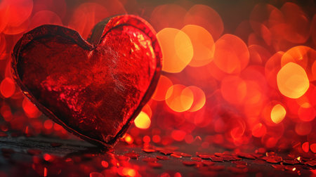 Valentine's Day background with red heart and bokeh lightsの素材