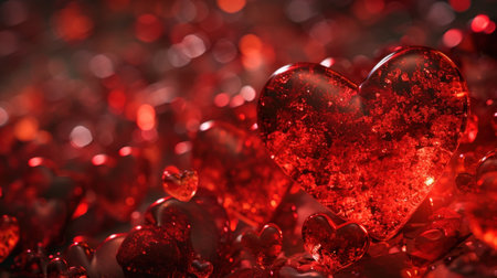 Valentine's day background. Red hearts on bokeh backgroundの素材