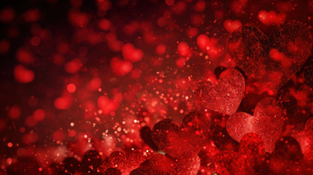 Valentines day background with red hearts and bokeh lightsの素材
