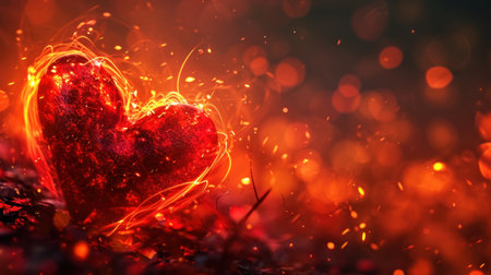 Valentine's day background. Red heart on red bokeh backgroundの素材