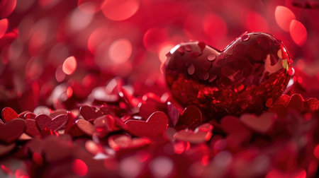 Valentine's day background with red hearts on bokeh backgroundの素材