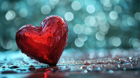 Valentine's day background with red heart and bokehの素材