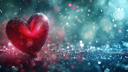 Valentine's day background with red heart and bokeh lightsの素材
