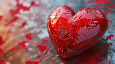 Valentine's Day background. Red heart on a dark background.の素材