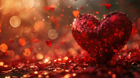 Valentines day background with red heart and bokeh lightsの素材