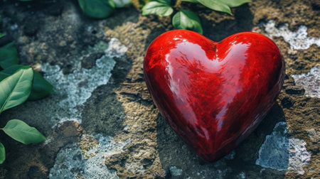 Red heart on the stone. Valentine's day background. Love concept.の素材