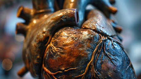 Bronze heart in the form of a human heart close-upの素材