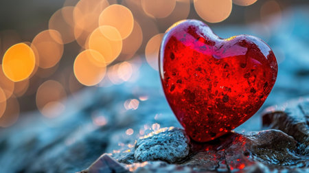 red heart on the stone with bokeh background, valentines dayの素材