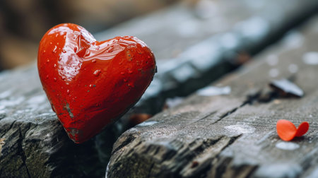 Red heart on a wooden background. Red heart on a wooden background.の素材