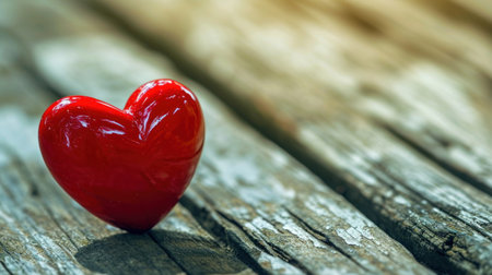 Red heart on old wooden background, valentine's day conceptの素材