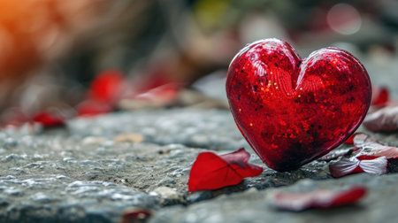 Red heart on the stone. Valentine's day background. Love concept.の素材