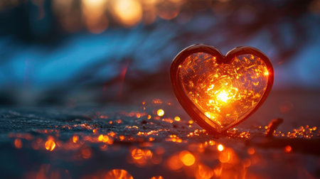 Valentines day abstract background with heart shape and bokeh lightsの素材