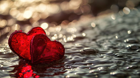 Red heart on a background of water drops. Valentine's Day.の素材