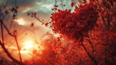 Beautiful autumn landscape with bright colorful leaves. Indian summer. Sunset.の素材