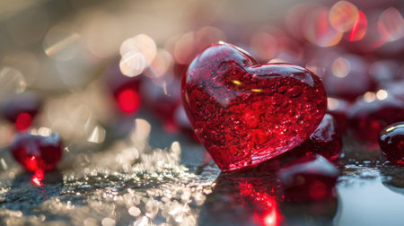 Red heart on bokeh background. Valentine's day background.の素材