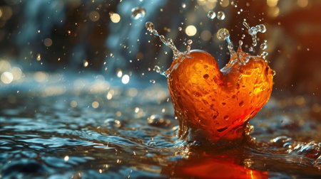 Water splash with heart shape and bokeh background. Love conceptの素材