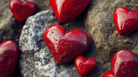 Red hearts on a stone background. Valentine's Day. Love.の素材
