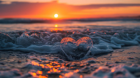 Heart on the beach at sunset. The concept of love and romanceの素材
