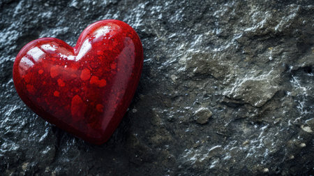 Red heart on stone background, valentine's day concept.の素材