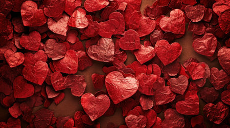 Red hearts on a brown background. Valentines day background. Love concept.の素材