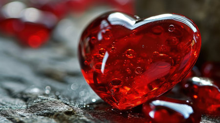 Red hearts on a wooden background. Valentine's Day. Love.の素材