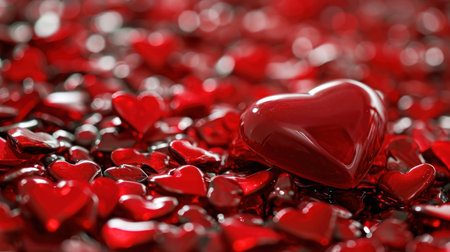 Valentines day background with red hearts. Shallow depth of field.の素材