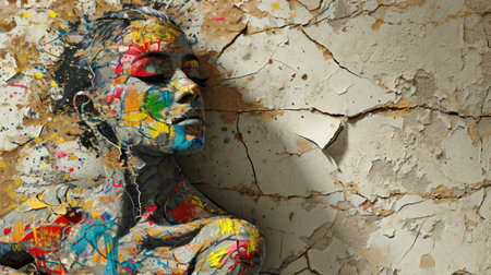 Portrait of a woman painted with oil paints on an old wallの素材