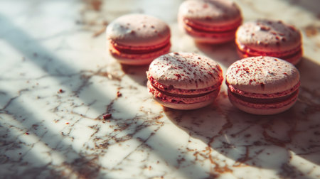 French macarons on a marble table. Selective focus.の素材
