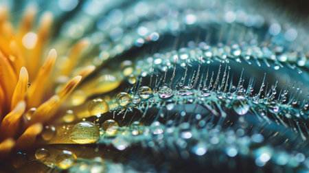 Macro of water drops on yellow flower petals with shallow depth of fieldの素材