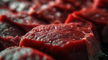 raw beef with salt and pepper on a black background, close-upの素材