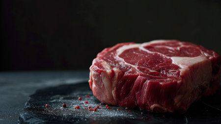 Raw fresh beef steak on a black background. Selective focus.の素材
