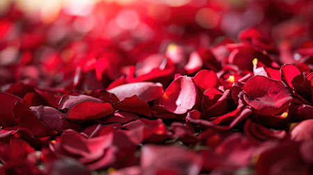 Red rose petals on the floor with bokeh background.の素材