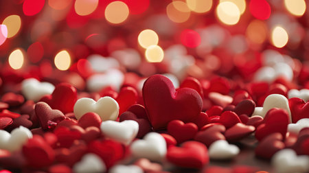 Red and white hearts on bokeh background, valentines dayの素材
