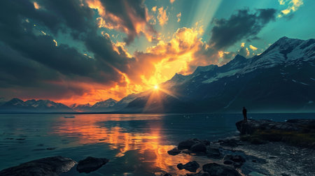 Beautiful sunset over Lake Wakatipu, Queenstown, New Zealandの素材