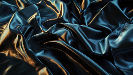 Closeup of rippled golden silk fabric. Whole background.の素材