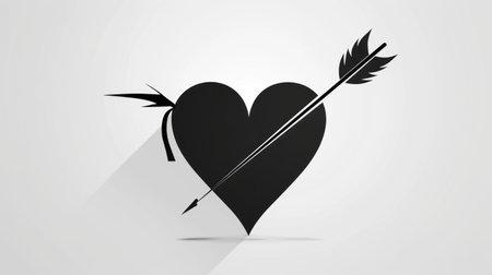 Black heart with arrow and arrow on white background. Vector illustration.の素材
