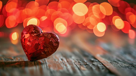 Red heart on a wooden background with bokeh. Valentine's Dayの素材