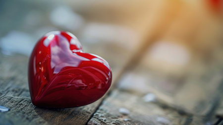 Red heart on a wooden background. The concept of Valentine's Day.の素材