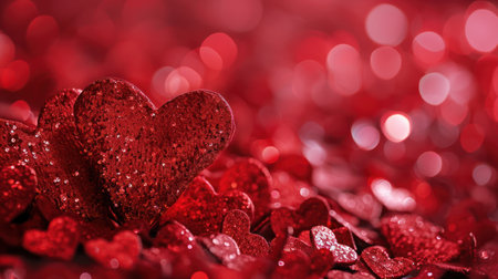 Valentine's day background with red hearts on bokeh backgroundの素材