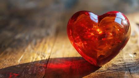 Red heart on a wooden background. Valentine's Day. Love.の素材