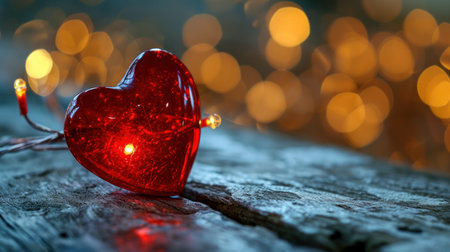 Valentines day background with red heart and bokeh lightsの素材